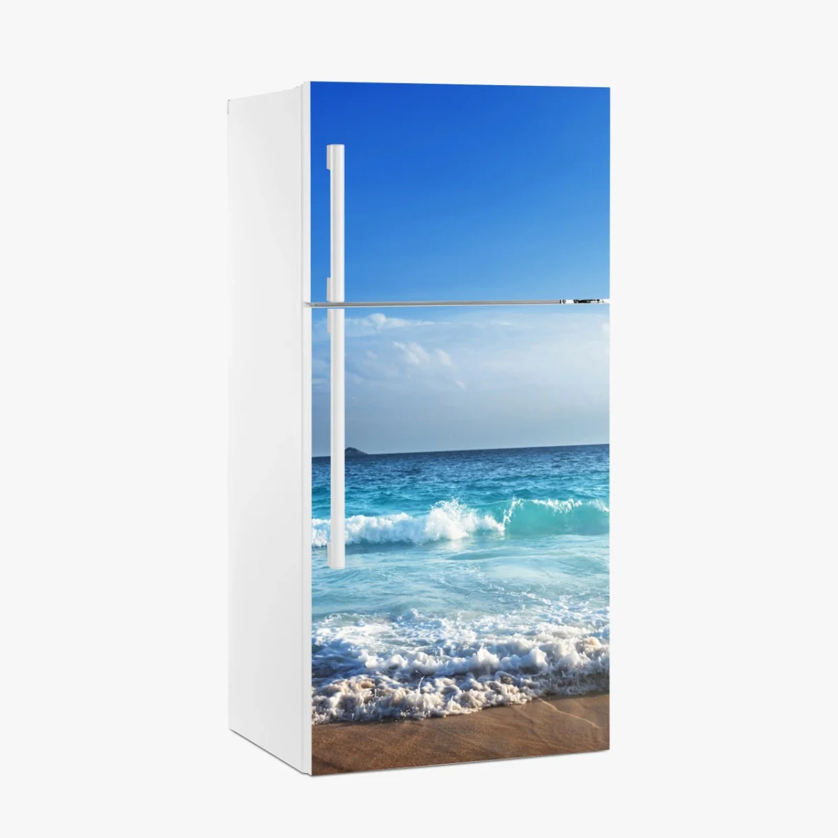 Kühlschrankaufkleber tropischer strand auf den Seychellen bei sonnenuntergang – Wallnifity®