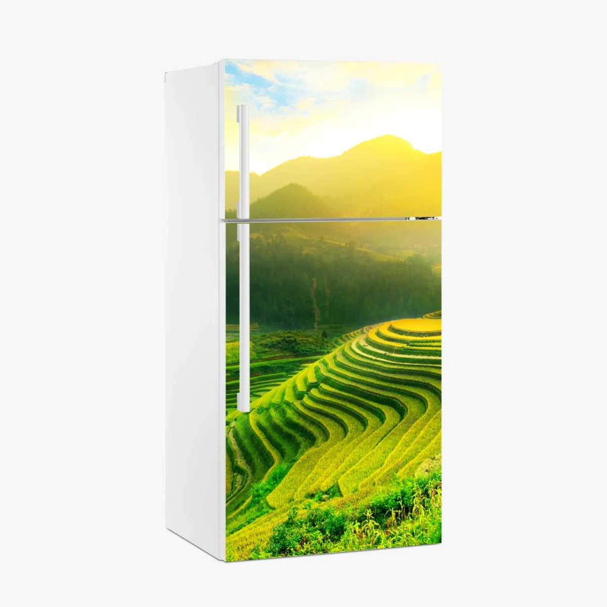 Kühlschrankaufkleber goldene reisterrassen im morgenlicht – Wallnifity® Kühlschrankaufkleber goldene reisterrassen im morgenlicht – Wallnifity®