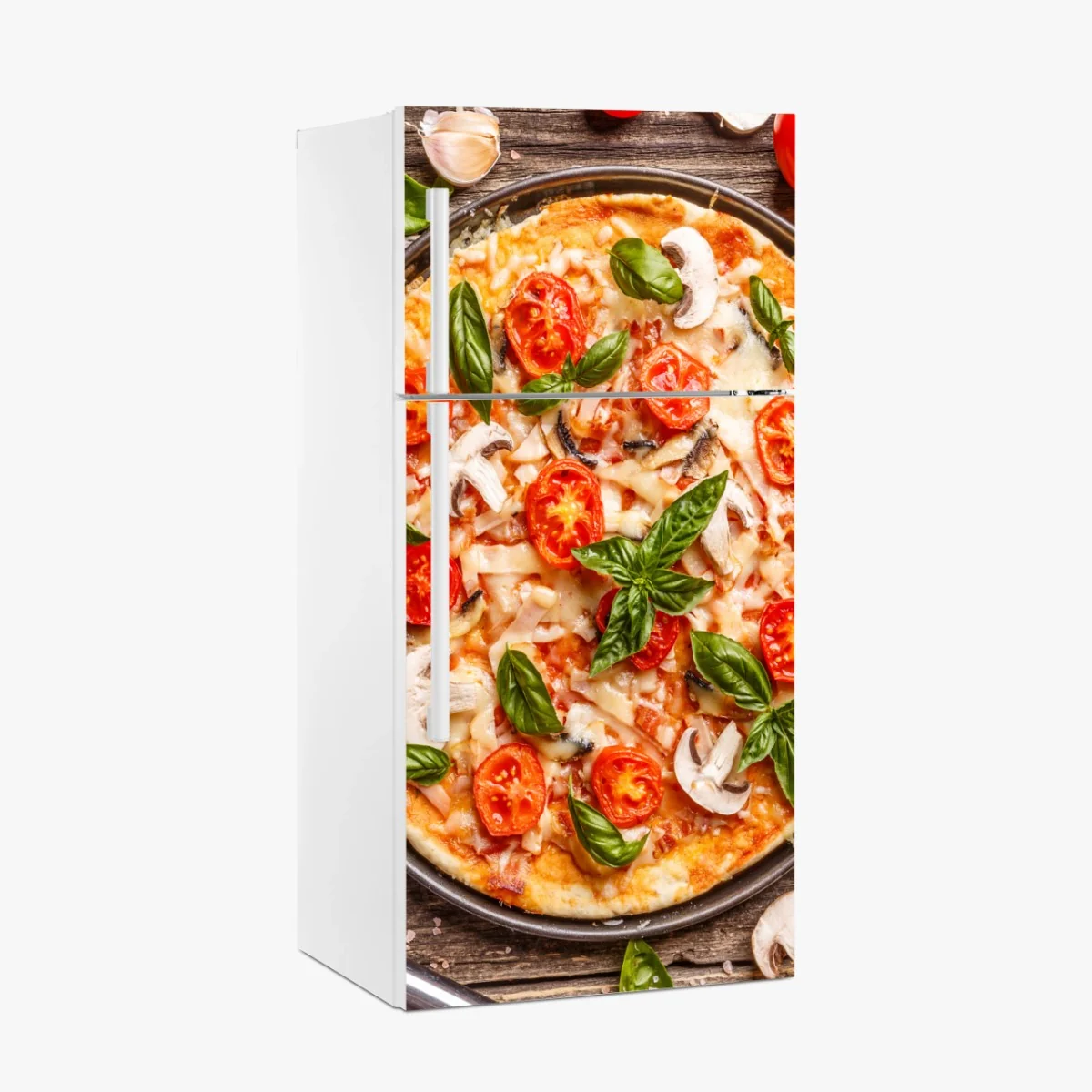 Kühlschrankaufkleber frische pizza mit basilikum und cherrytomaten – Wallnifity® Kühlschrankaufkleber frische pizza mit basilikum und cherrytomaten – Wallnifity®
