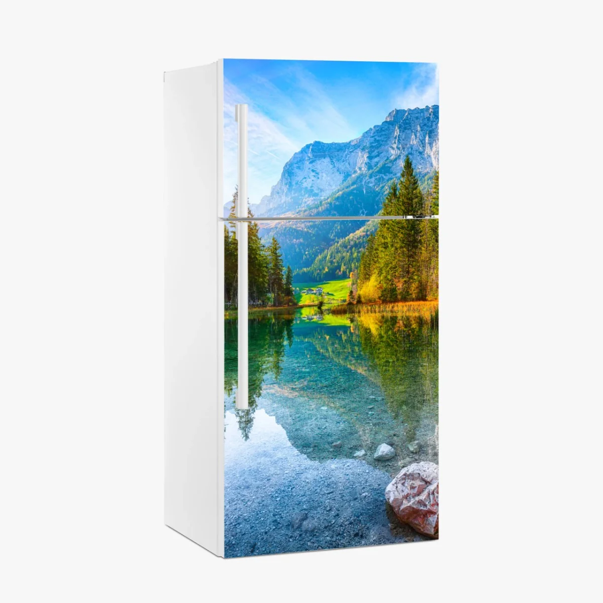 Kühlschrankaufkleber Hintersee herbstliche see- und bergspiegelung – Wallnifity® Kühlschrankaufkleber Hintersee herbstliche see- und bergspiegelung – Wallnifity®