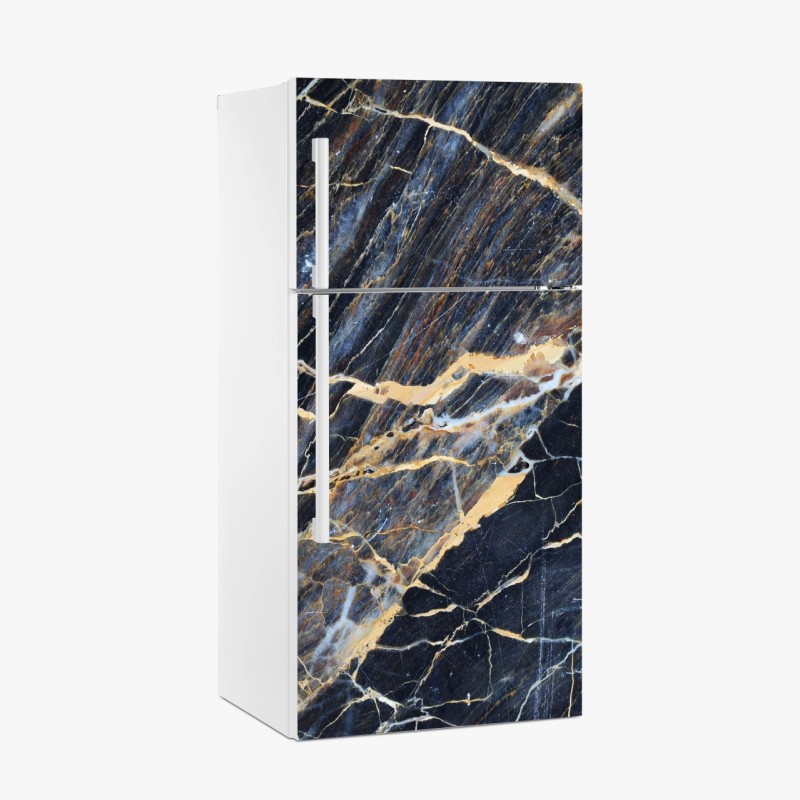 Kühlschrankaufkleber dunkler marmor mit goldenen und cremefarbenen adern