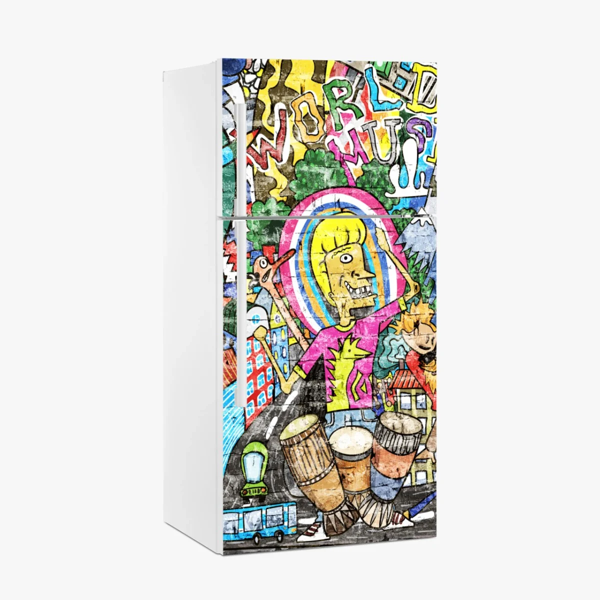 Kühlschrankaufkleber farbenfrohes graffiti-wandbild – Wallnifity® Kühlschrankaufkleber farbenfrohes graffiti-wandbild – Wallnifity®