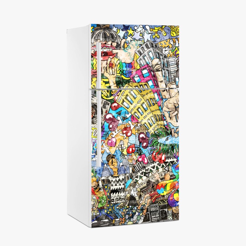 Kühlschrankaufkleber verspielte gelbe katzen-collage – Wallnifity®