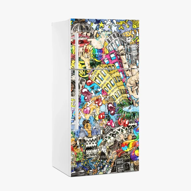 Kühlschrankaufkleber farbenfrohes urbanes musikmural