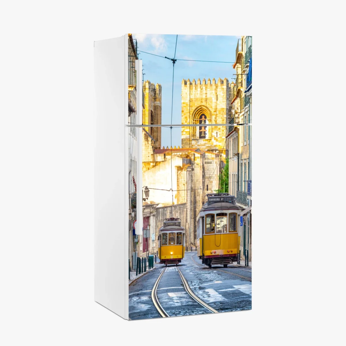 Kühlschrankaufkleber sonnige straßenbahnen in Lissabon – Wallnifity® Kühlschrankaufkleber sonnige straßenbahnen in Lissabon – Wallnifity®