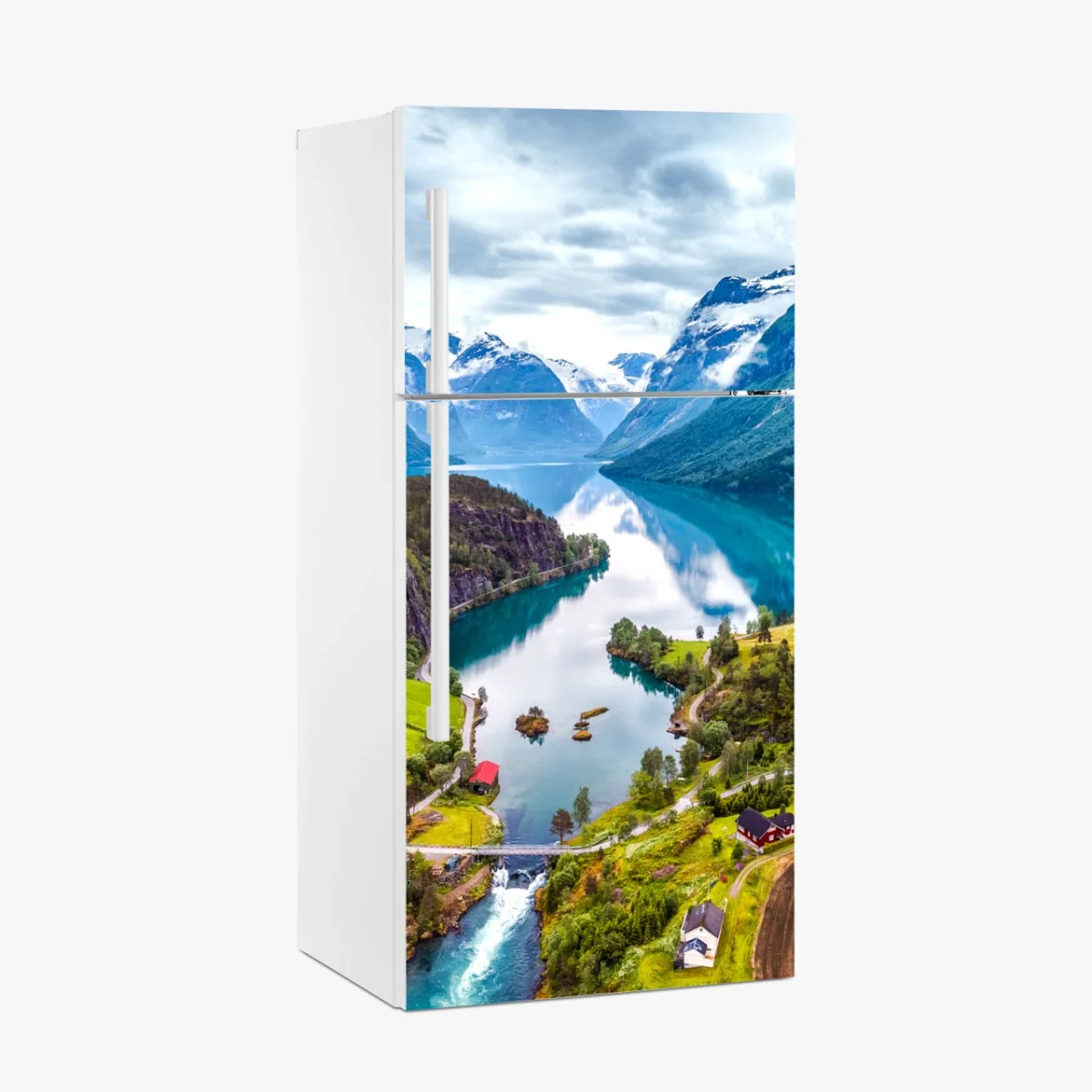 Kühlschrankaufkleber Norwegen fjord aus der luft – Wallnifity®