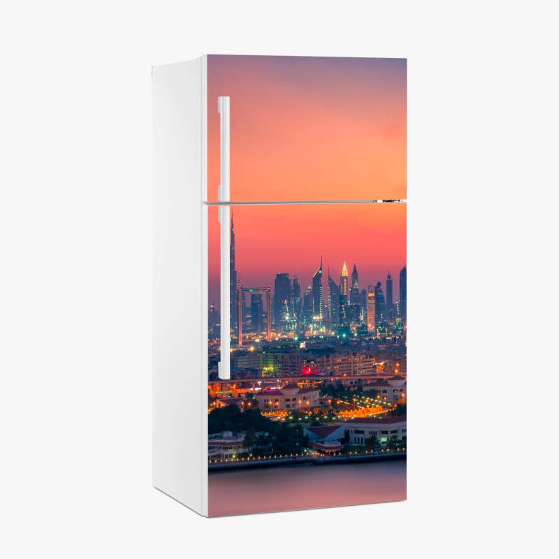 Kühlschrankaufkleber Dubai skyline bei sonnenuntergang