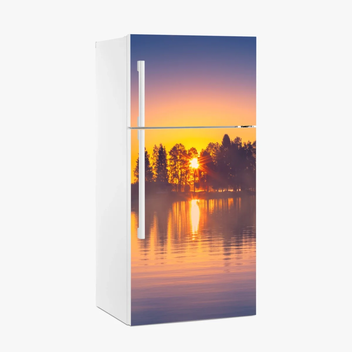 Kühlschrankaufkleber nebliger sonnuntergang am see – Wallnifity®