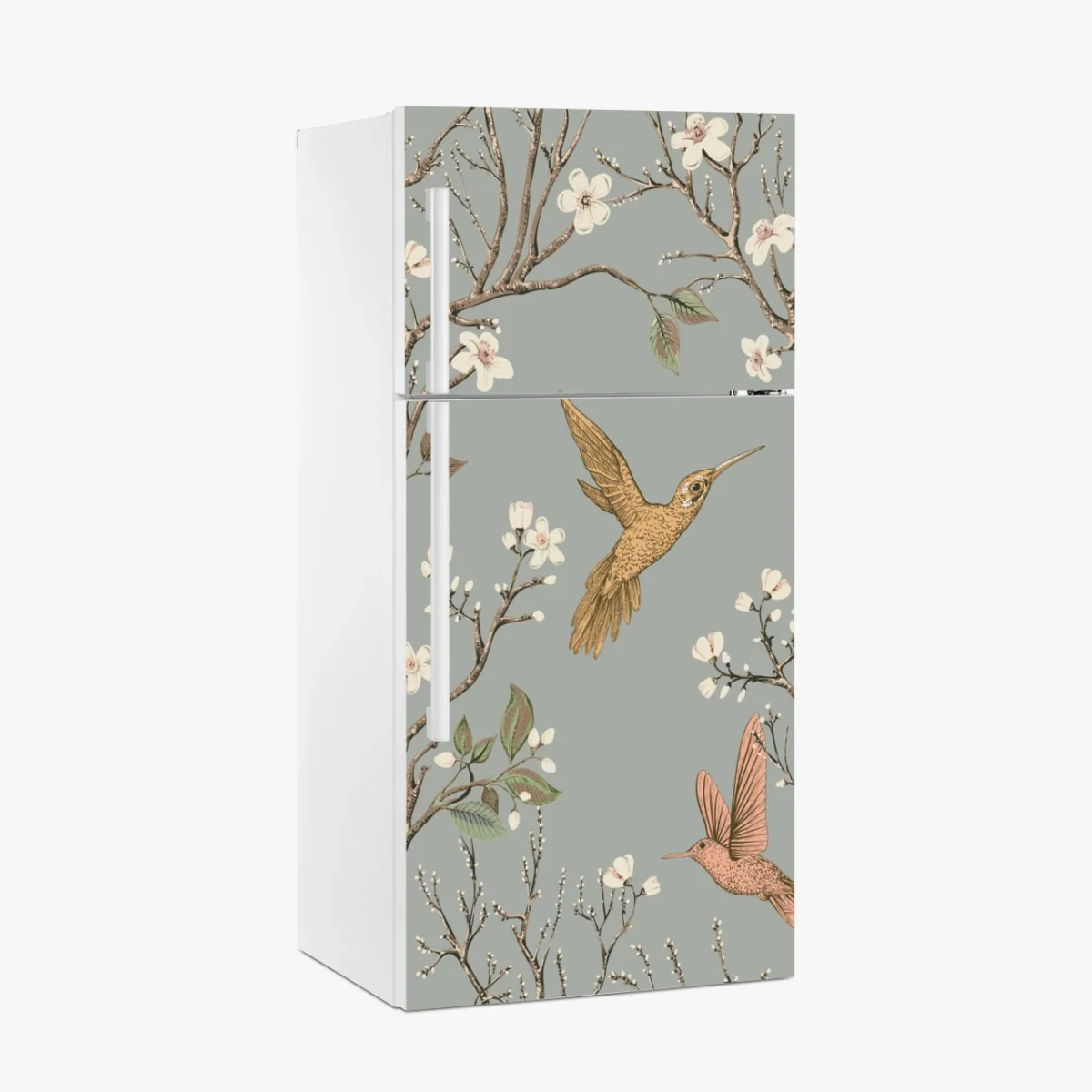 Kühlschrankaufkleber vintage-muster mit kolibris und blüten – Wallnifity® Kühlschrankaufkleber vintage-muster mit kolibris und blüten – Wallnifity®