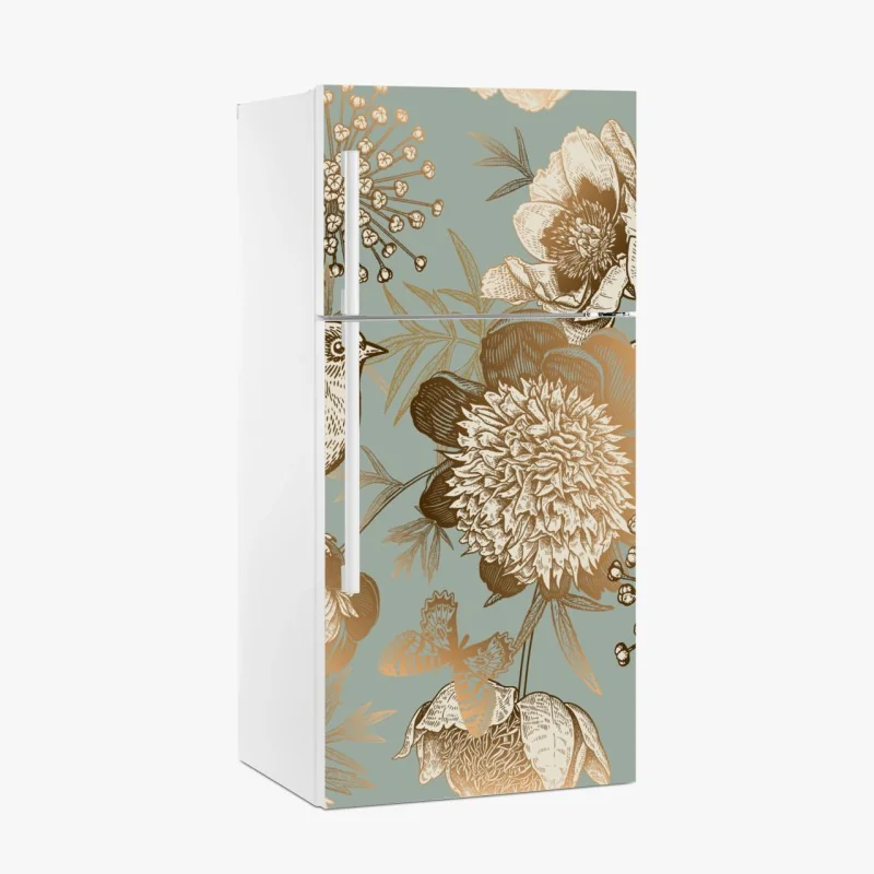 Kühlschrankaufkleber vintage botanisches blumenmotiv mit vogel