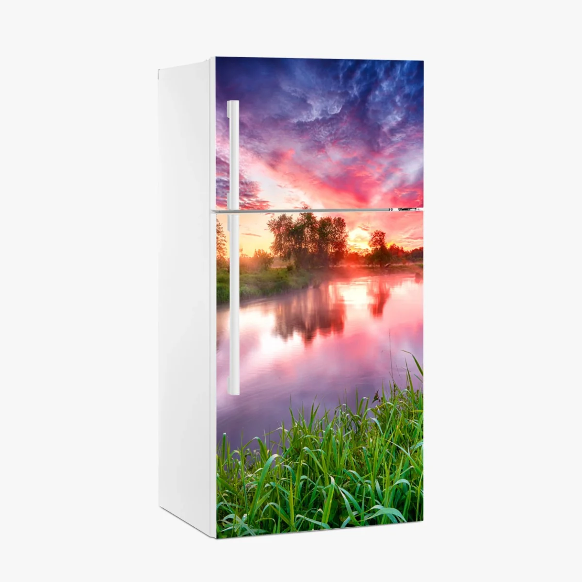 Kühlschrankaufkleber ruhiger sommer sonnenaufgang am flussufer – Wallnifity® Kühlschrankaufkleber ruhiger sommer sonnenaufgang am flussufer – Wallnifity®