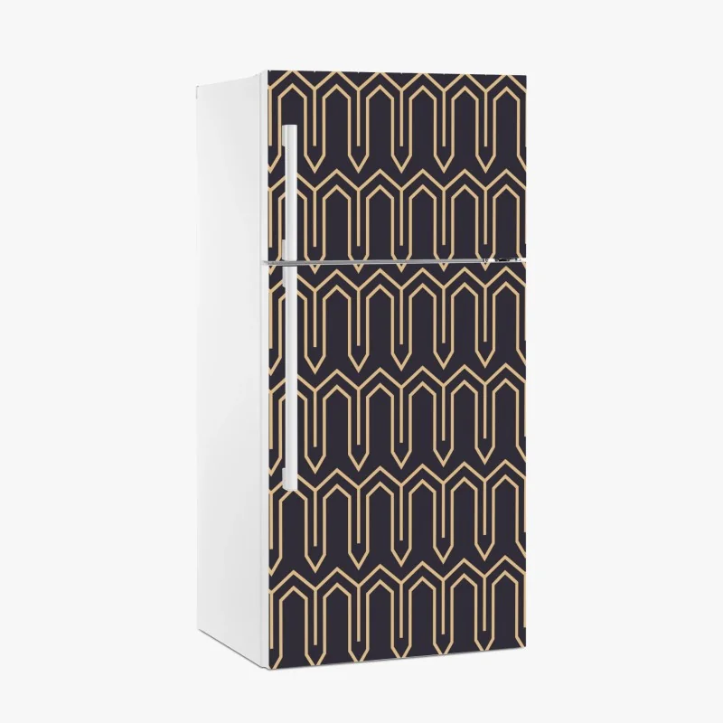 Kühlschrankaufkleber art deco geometrisches muster in gold und schwarz