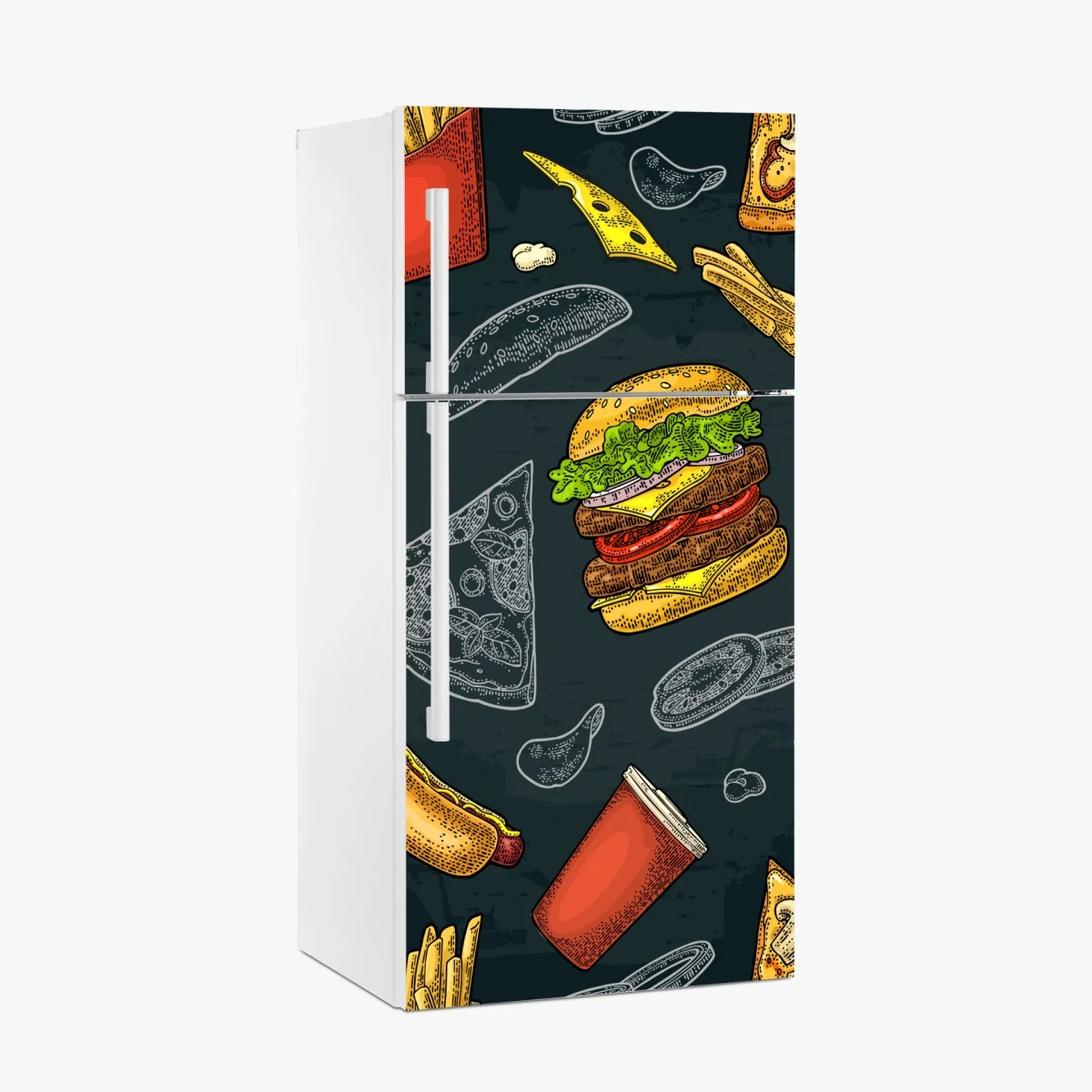 Kühlschrankaufkleber vintage fast-food muster – Wallnifity® Kühlschrankaufkleber vintage fast-food muster – Wallnifity®