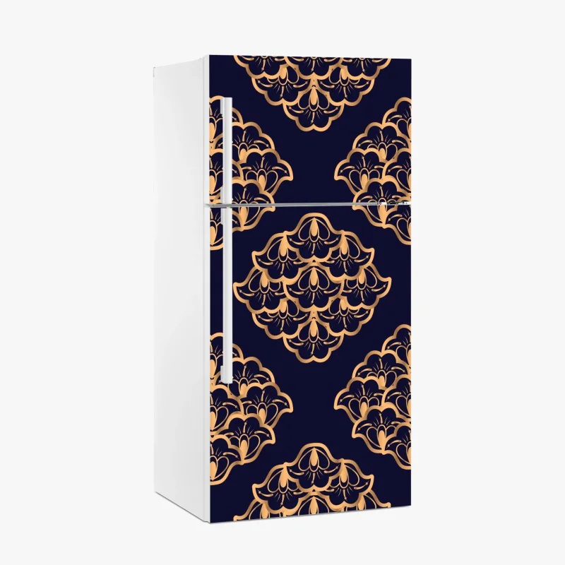 Kühlschrankaufkleber goldenes damastmuster auf marineblauem hintergrund