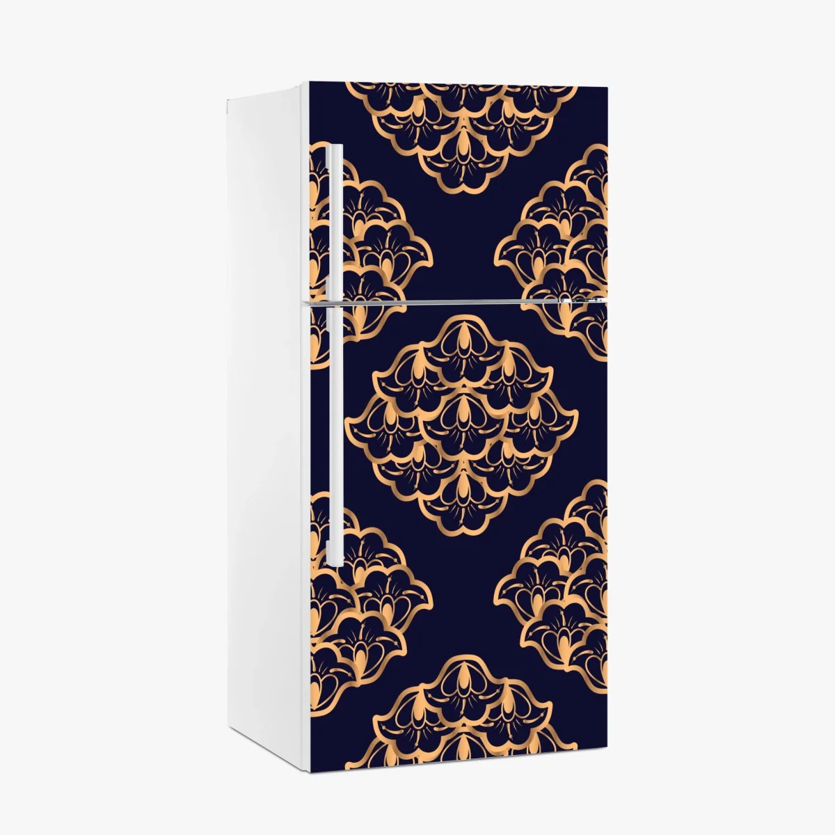 Kühlschrankaufkleber goldenes damastmuster auf marineblauem hintergrund – Wallnifity® Kühlschrankaufkleber goldenes damastmuster auf marineblauem hintergrund – Wallnifity®