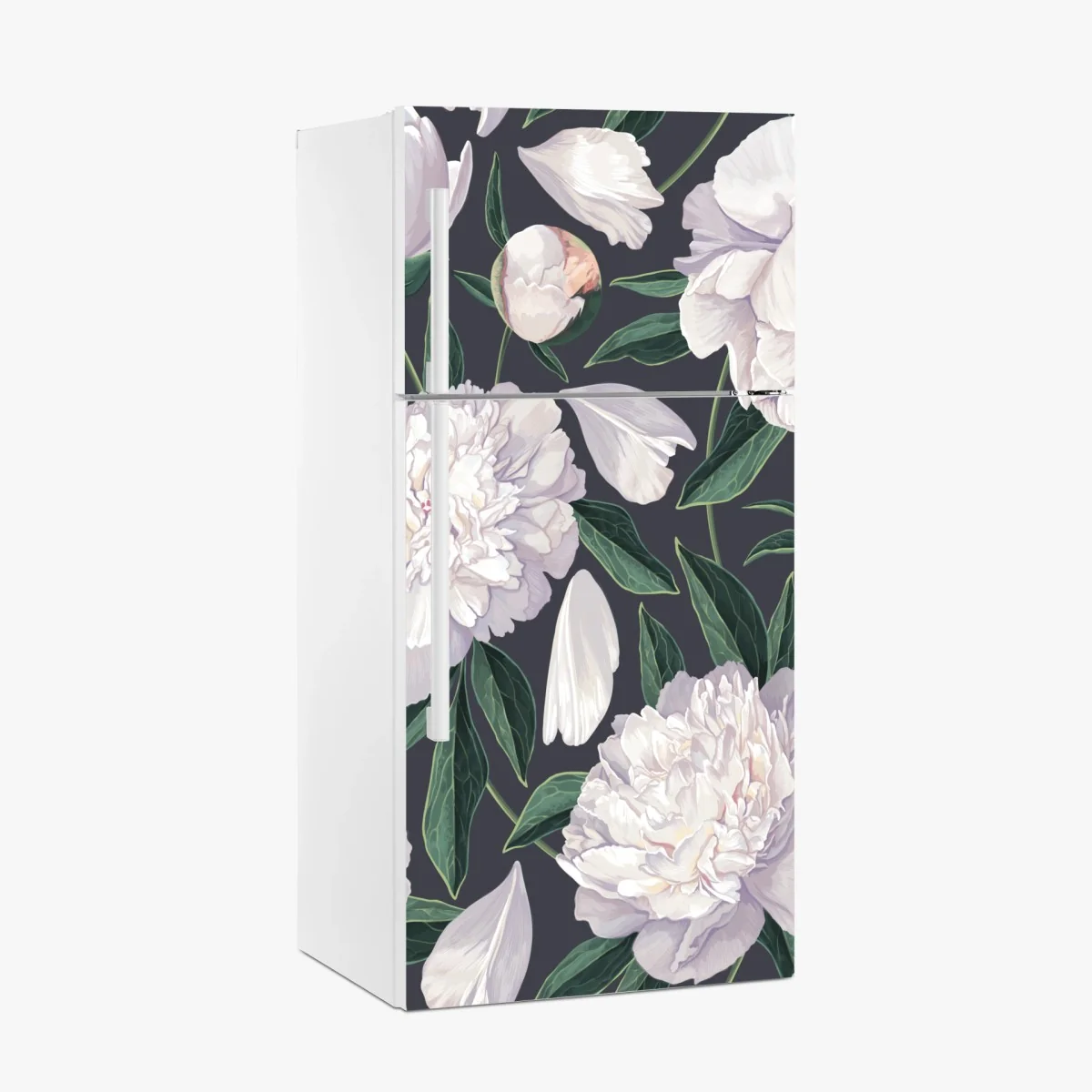 Kühlschrankaufkleber weißes pfingstrosenmuster auf schiefergrauem hintergrund – Wallnifity®