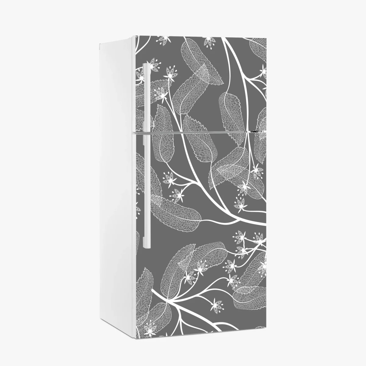Kühlschrankaufkleber zarte weiße blätter auf grauem hintergrund – Wallnifity® Kühlschrankaufkleber zarte weiße blätter auf grauem hintergrund – Wallnifity®