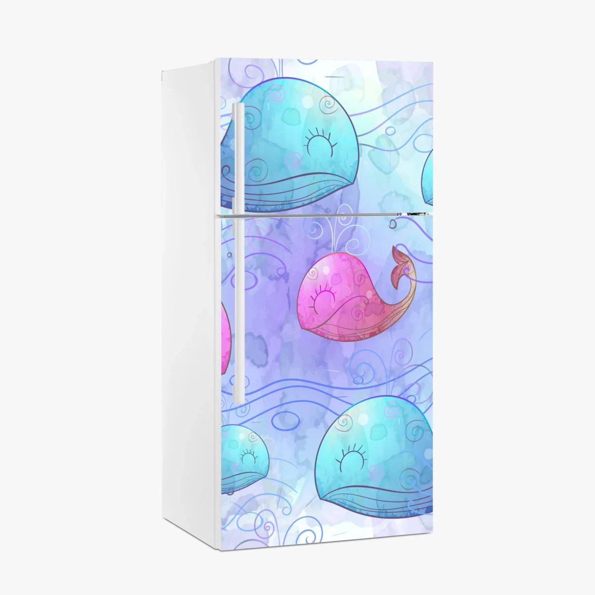 Kühlschrankaufkleber aquarellwale im pastellmuster fürs kinderzimmer – Wallnifity® Kühlschrankaufkleber aquarellwale im pastellmuster fürs kinderzimmer – Wallnifity®