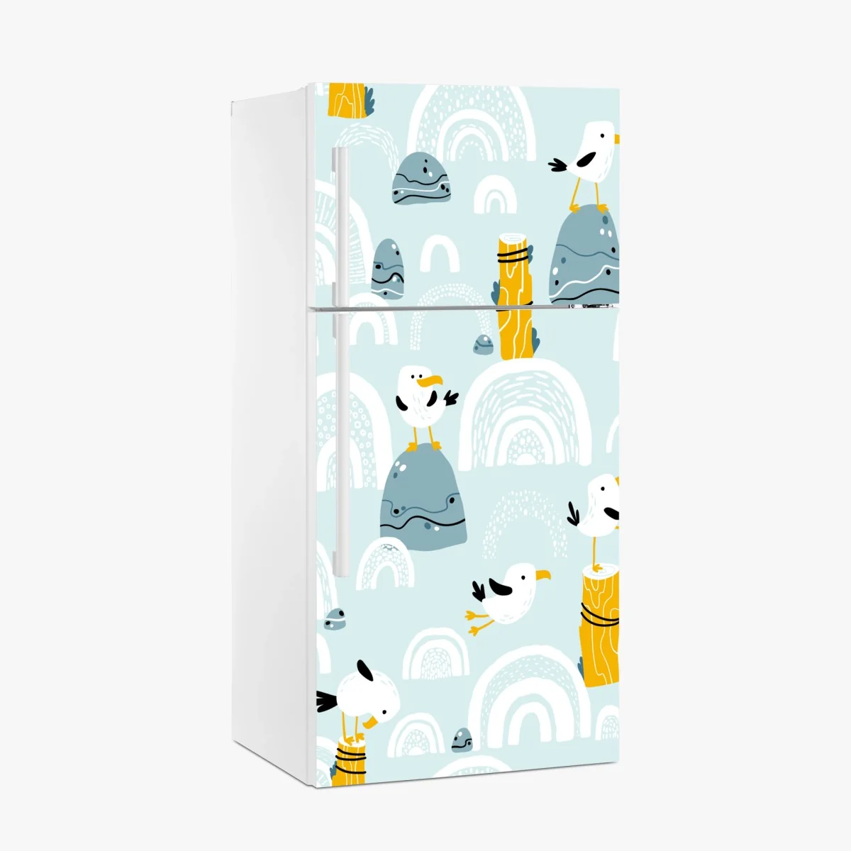 Kühlschrankaufkleber verspielte möwen auf pastellfarbenen bögen – Wallnifity® Kühlschrankaufkleber verspielte möwen auf pastellfarbenen bögen – Wallnifity®