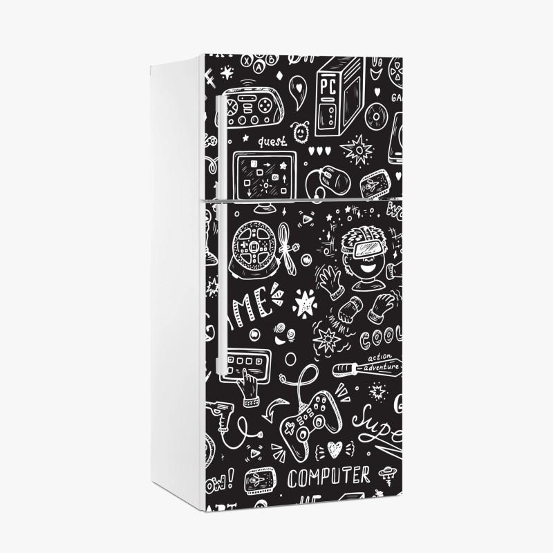 Kühlschrankaufkleber goldenes lilienmuster auf dunklem hintergrund – Wallnifity®