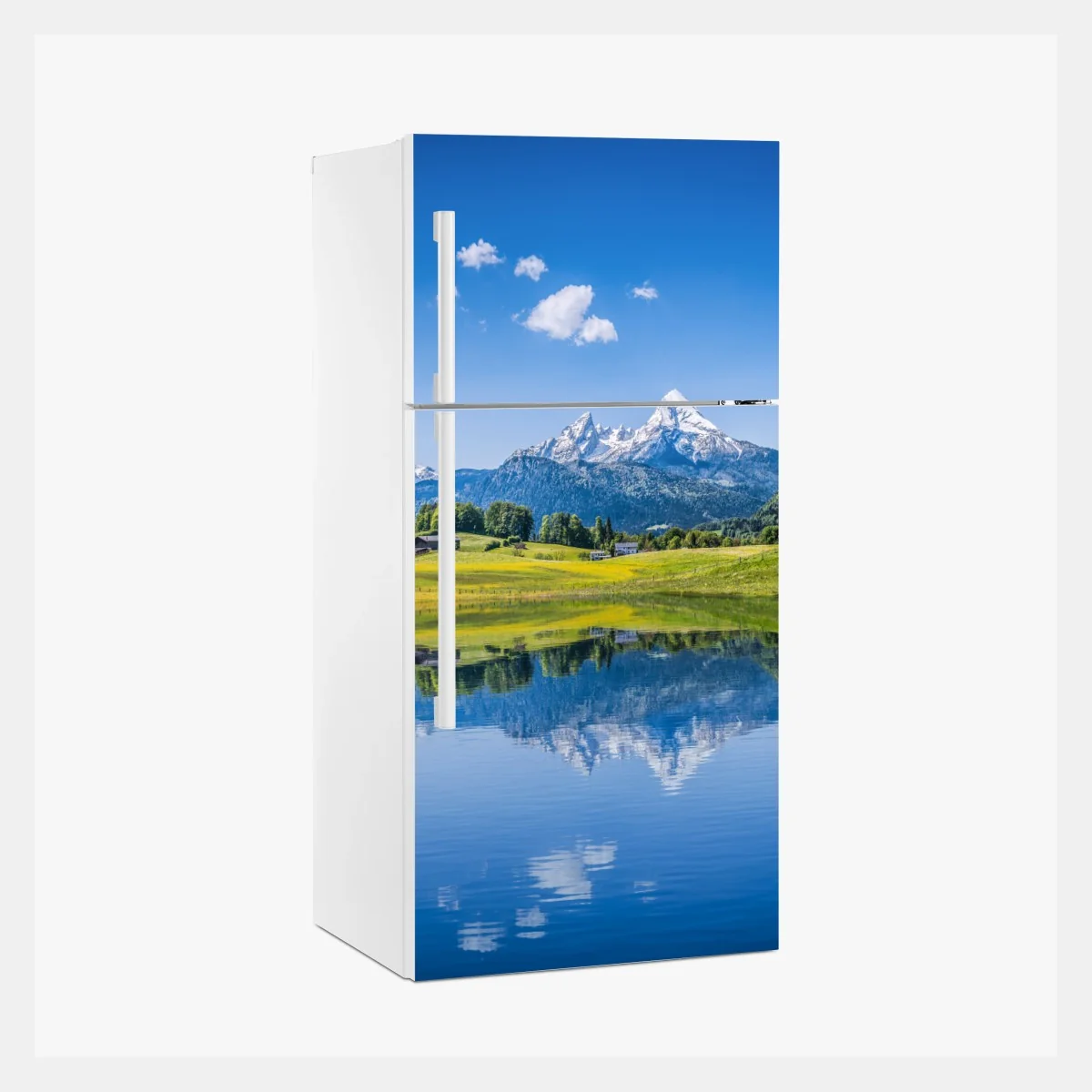 Kühlschrankaufkleber alpine spiegelung: ruhige berglandschaft – Wallnifity® Kühlschrankaufkleber alpine spiegelung: ruhige berglandschaft – Wallnifity®