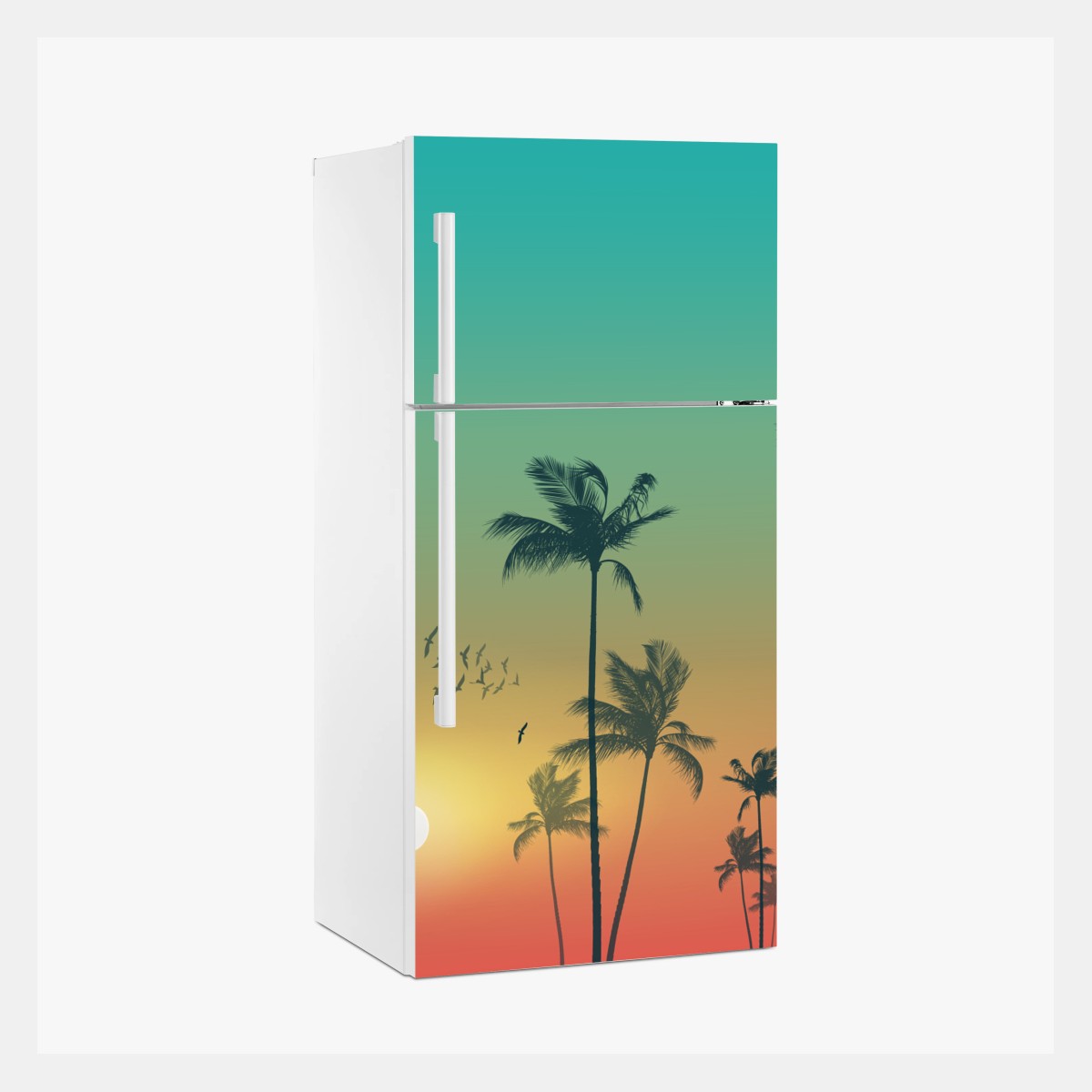 Kühlschrankaufkleber tropischer sonnenuntergang mit palmensilhouetten – Wallnifity® Kühlschrankaufkleber tropischer sonnenuntergang mit palmensilhouetten – Wallnifity®