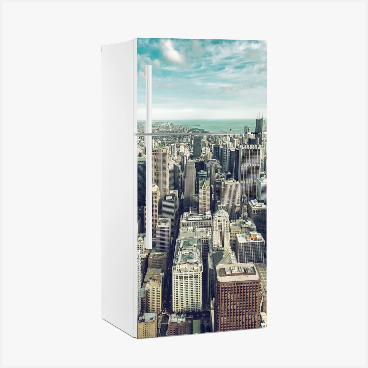 Kühlschrankaufkleber Chicago luftaufnahme skyline in türkis vintage-tönen – Wallnifity® Kühlschrankaufkleber Chicago luftaufnahme skyline in türkis vintage-tönen – Wallnifity®