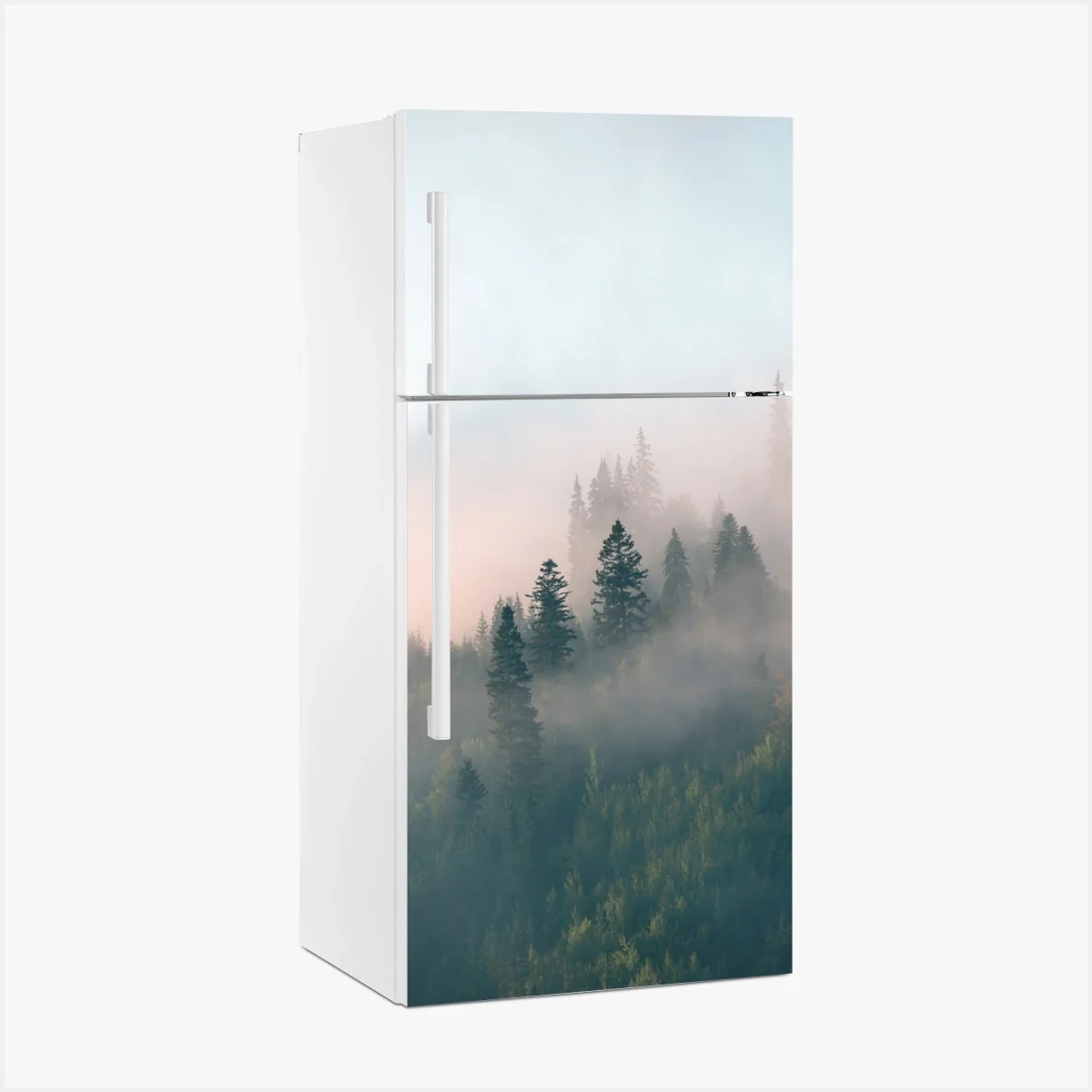 Kühlschrankaufkleber nebliger morgenwald – Wallnifity® Kühlschrankaufkleber nebliger morgenwald – Wallnifity®