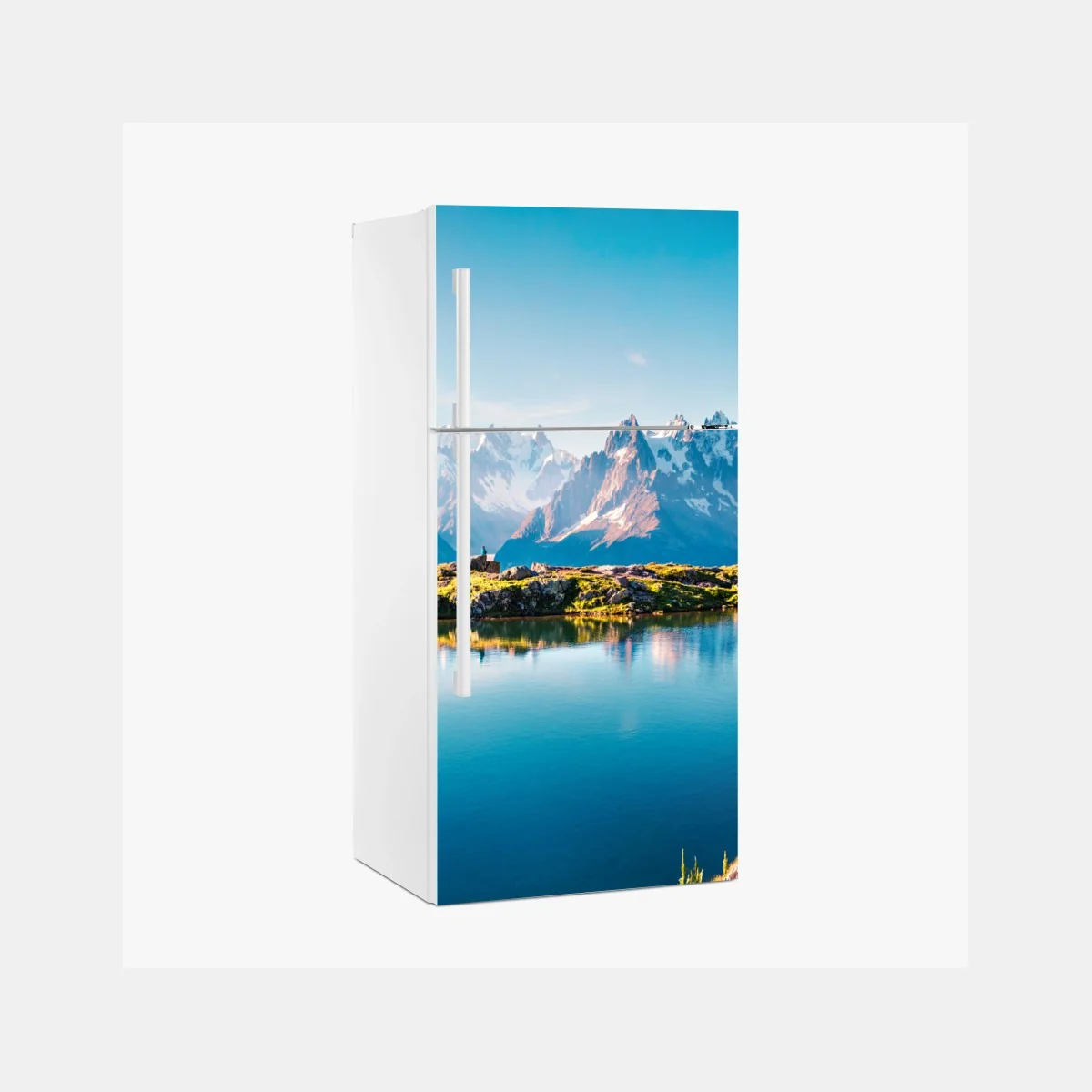 Kühlschrankaufkleber Lac Blanc mit Blick auf Mont Blanc – Wallnifity®