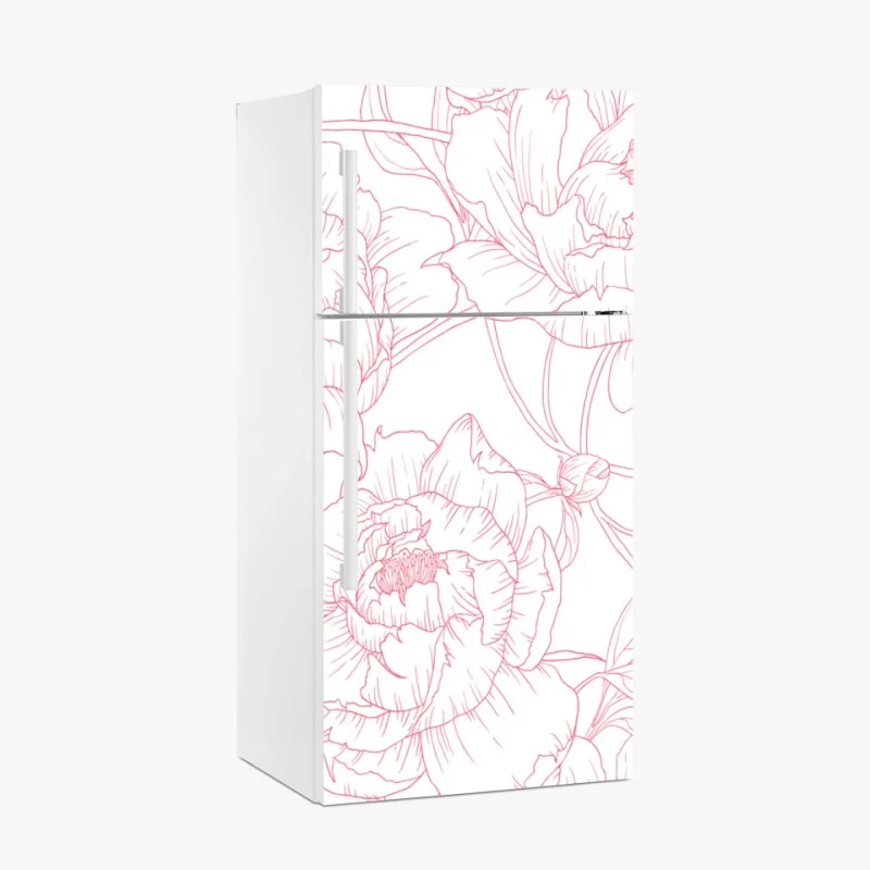 Kühlschrankaufkleber zartes rosa paeonien-line-art-muster