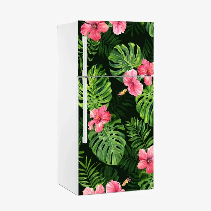 Kühlschrankaufkleber tropisches monstera- und hibiskus-motiv