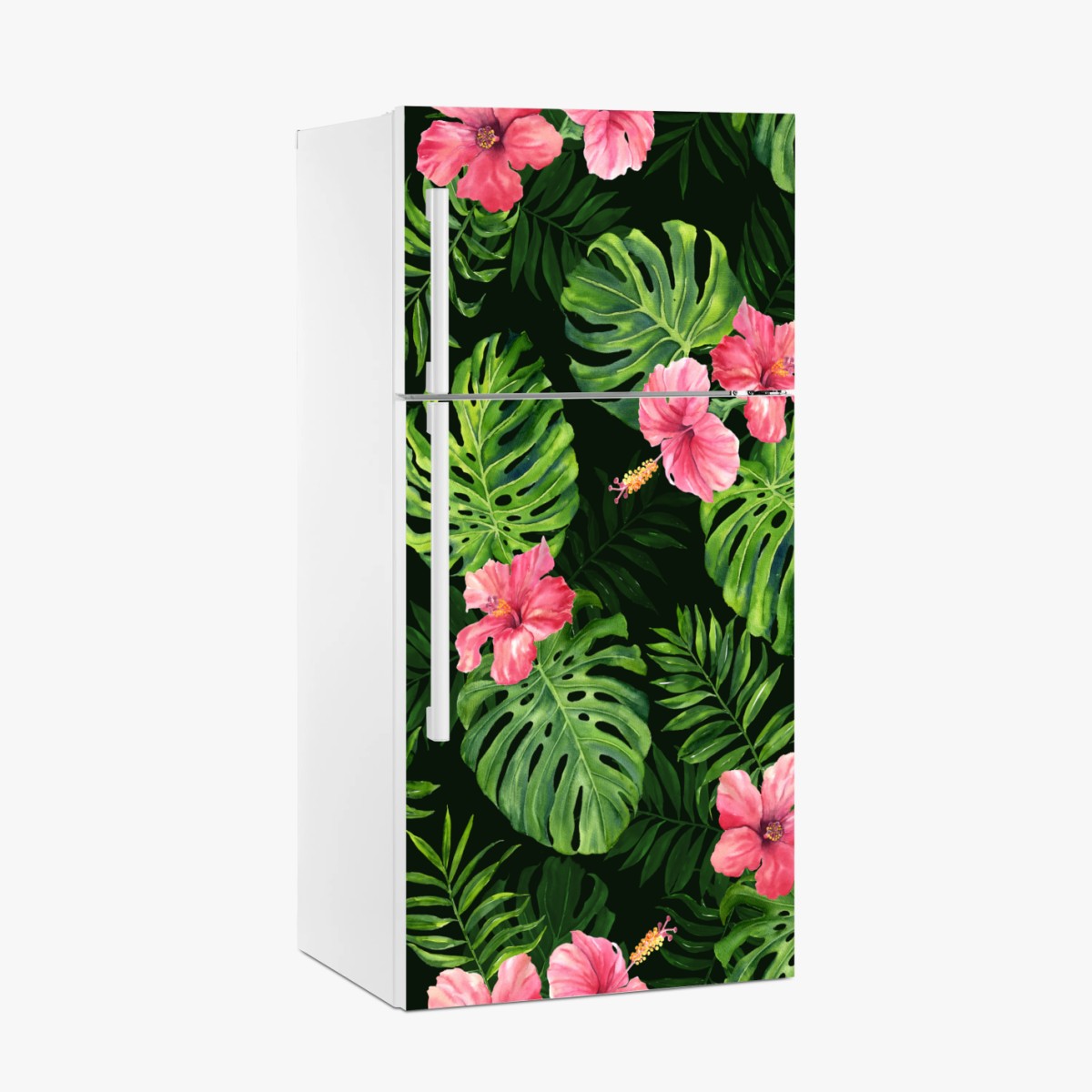 Kühlschrankaufkleber tropisches monstera- und hibiskus-motiv – Wallnifity®
