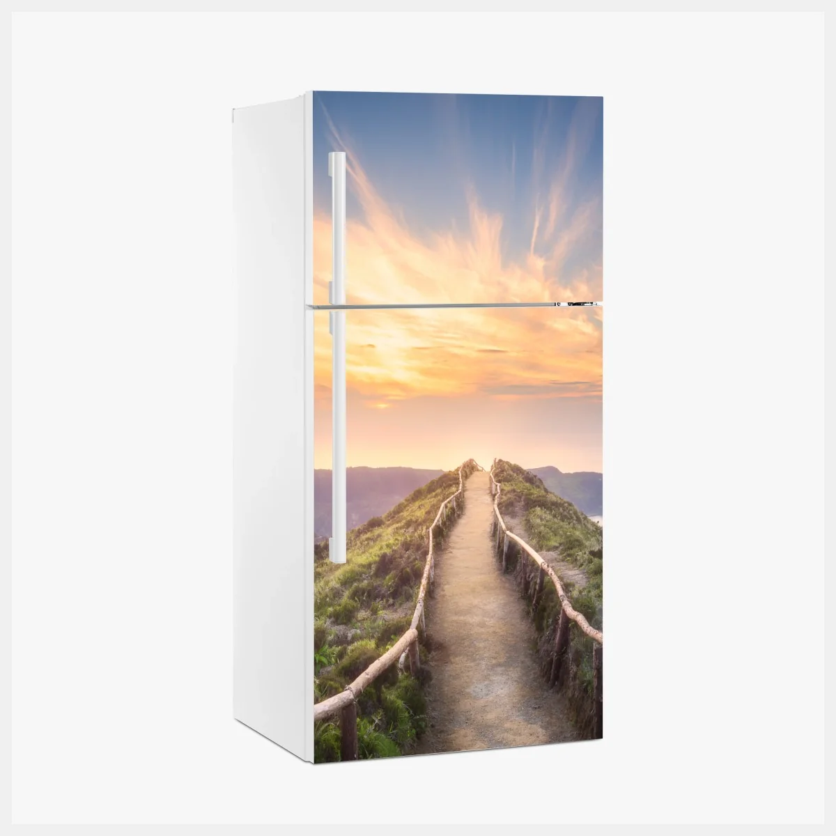 Kühlschrankaufkleber sonnenuntergangspfad auf berggrat über see und tal – Wallnifity® Kühlschrankaufkleber sonnenuntergangspfad auf berggrat über see und tal – Wallnifity®