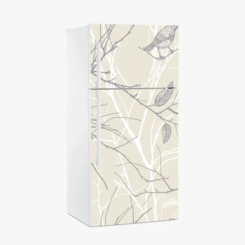 Kühlschrankaufkleber zartes beiges muster mit vögeln und ästen