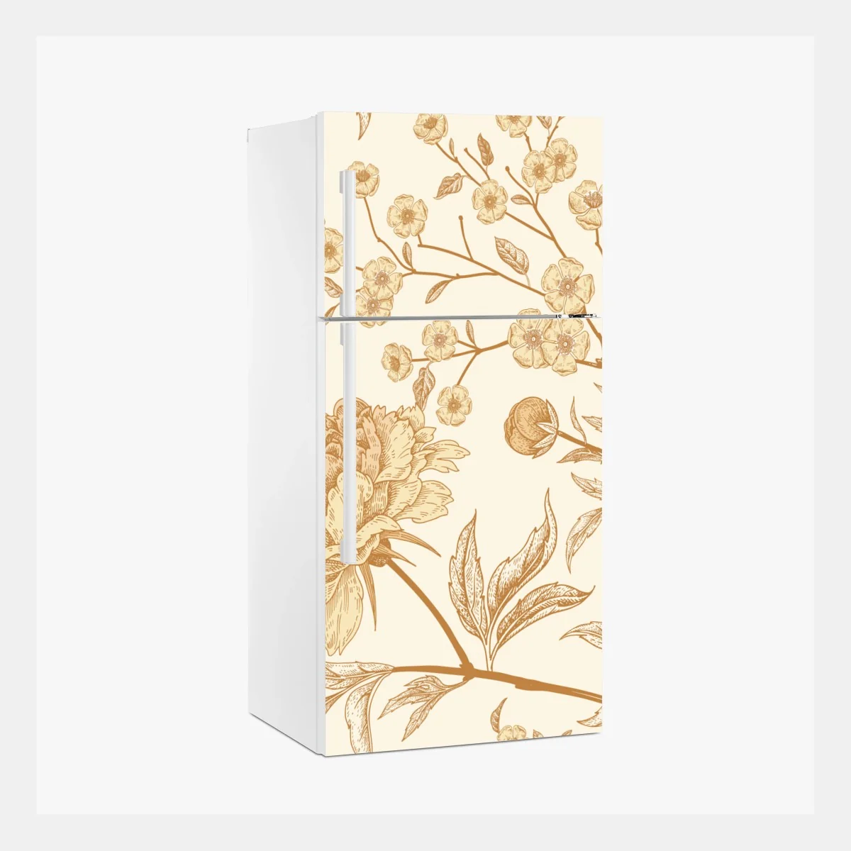 Kühlschrankaufkleber vintage beiges blumenmuster mit pfingstrosen – Wallnifity® Kühlschrankaufkleber vintage beiges blumenmuster mit pfingstrosen – Wallnifity®