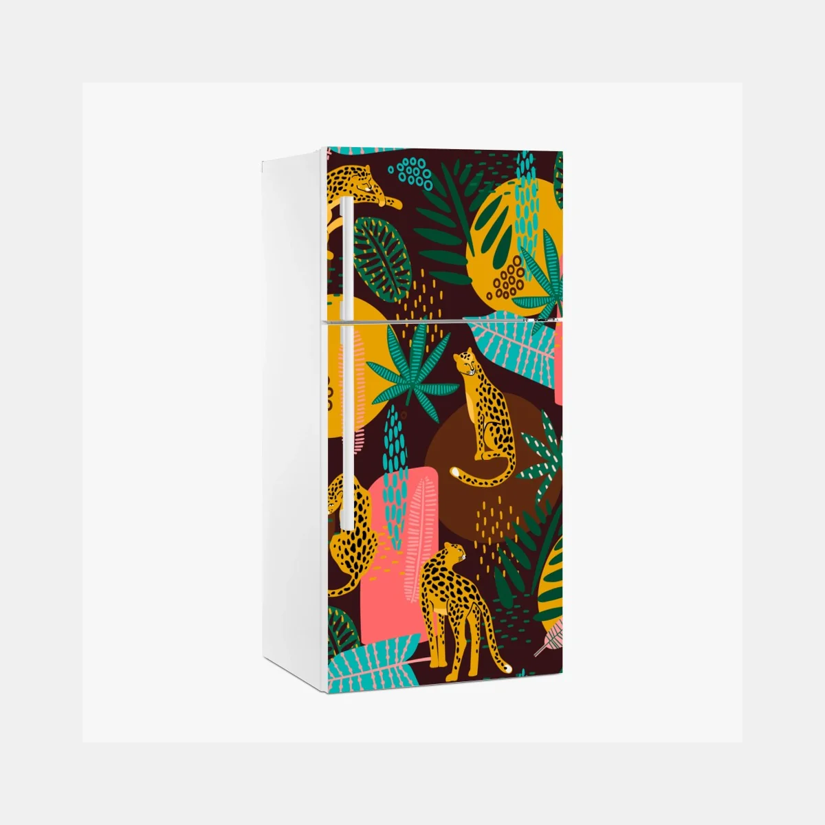 Kühlschrankaufkleber tropisches gepardenmuster mit lebhaften blättern – Wallnifity®