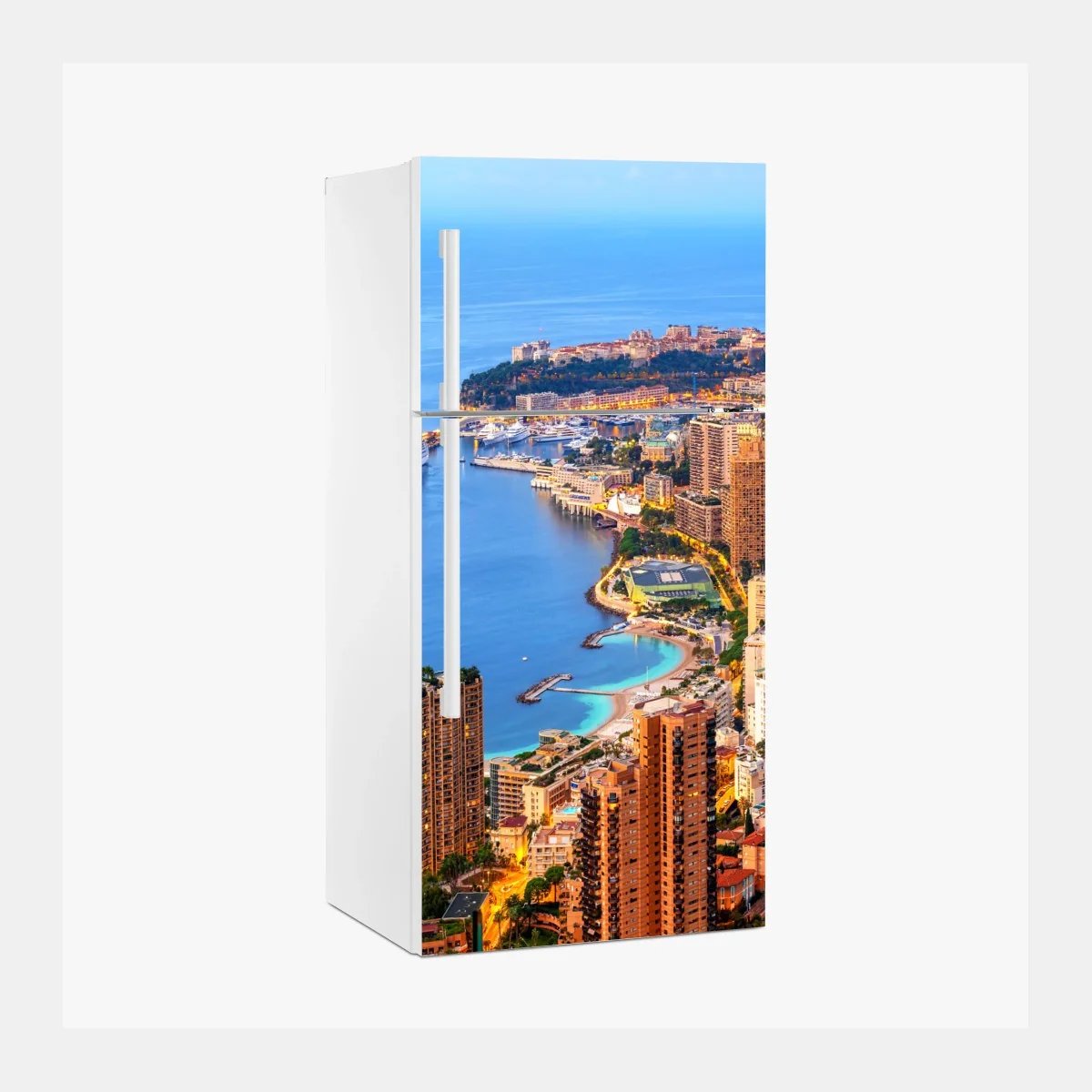 Kühlschrankaufkleber Monaco küstenstadt panorama bei dämmerung – Wallnifity®