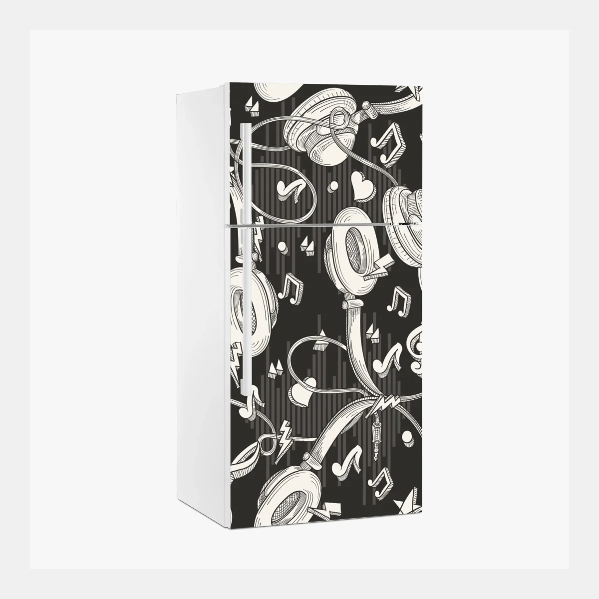 Kühlschrankaufkleber monochromatisches muster mit kopfhörern und noten – Wallnifity® Kühlschrankaufkleber monochromatisches muster mit kopfhörern und noten – Wallnifity®