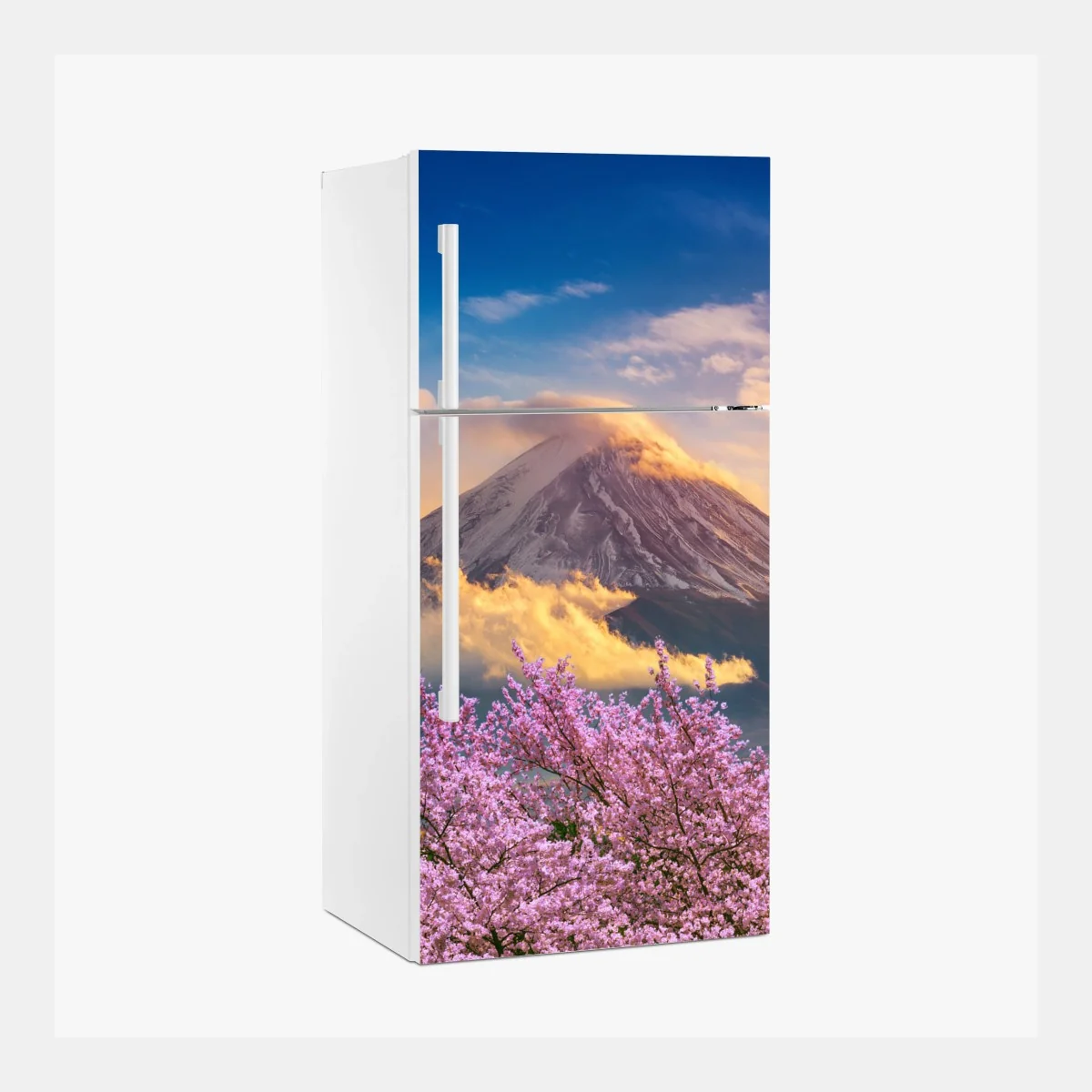 Kühlschrankaufkleber Berg Fuji mit blühenden kirschblüten bei sonnenaufgang – Wallnifity® Kühlschrankaufkleber Berg Fuji mit blühenden kirschblüten bei sonnenaufgang – Wallnifity®