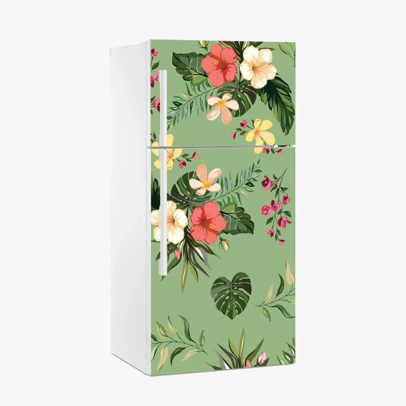 Kühlschrankaufkleber vintage-blumenmuster in gedämpften blau- und beigetönen – Wallnifity®