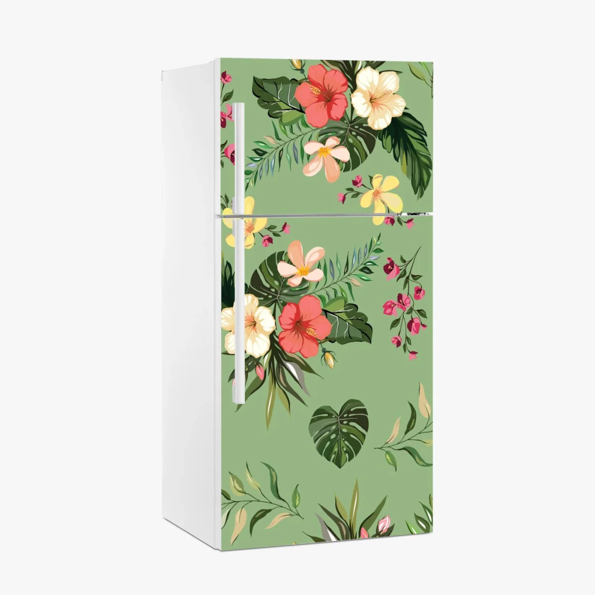 Kühlschrankaufkleber grünes tropisches hibiskusmuster – Wallnifity® Kühlschrankaufkleber grünes tropisches hibiskusmuster – Wallnifity®