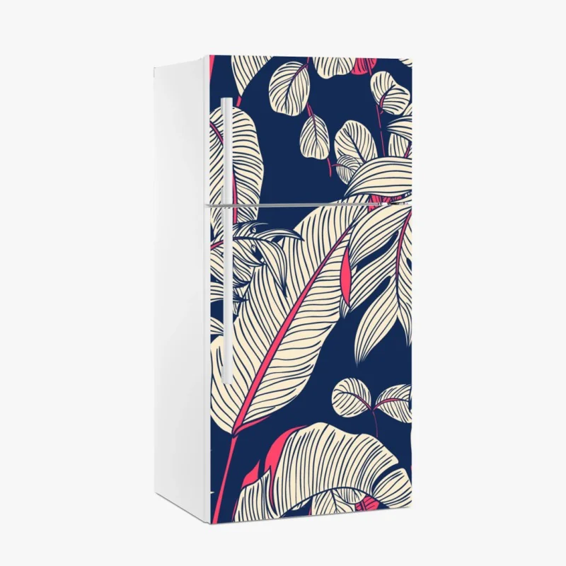 Kühlschrankaufkleber marineblaues tropisches blattmuster