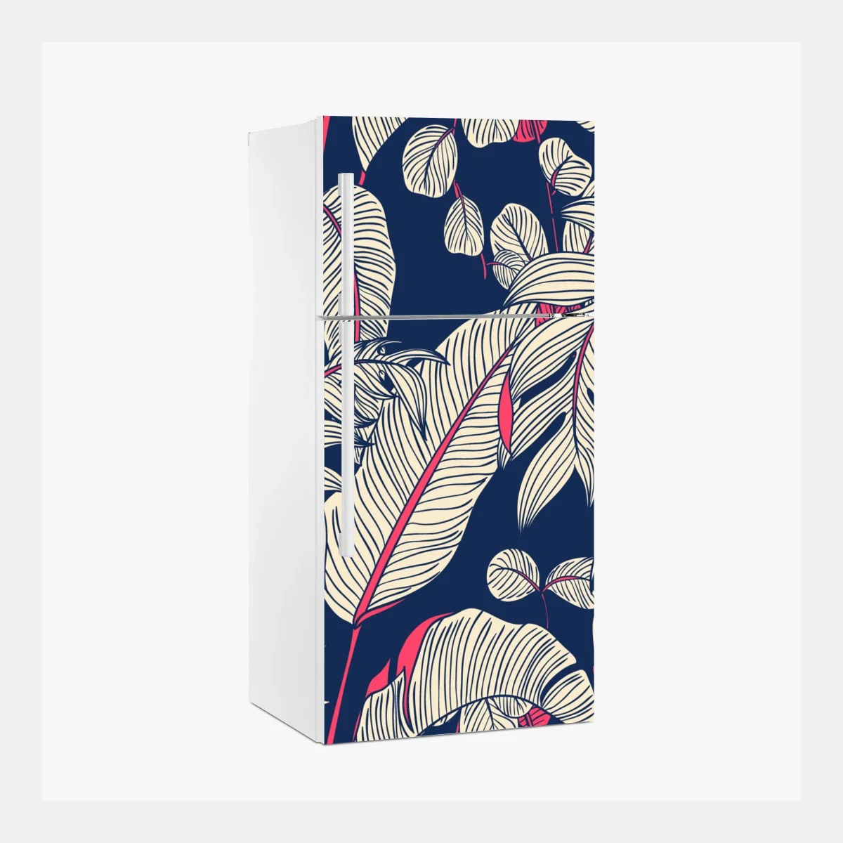 Kühlschrankaufkleber marineblaues tropisches blattmuster – Wallnifity® Kühlschrankaufkleber marineblaues tropisches blattmuster – Wallnifity®