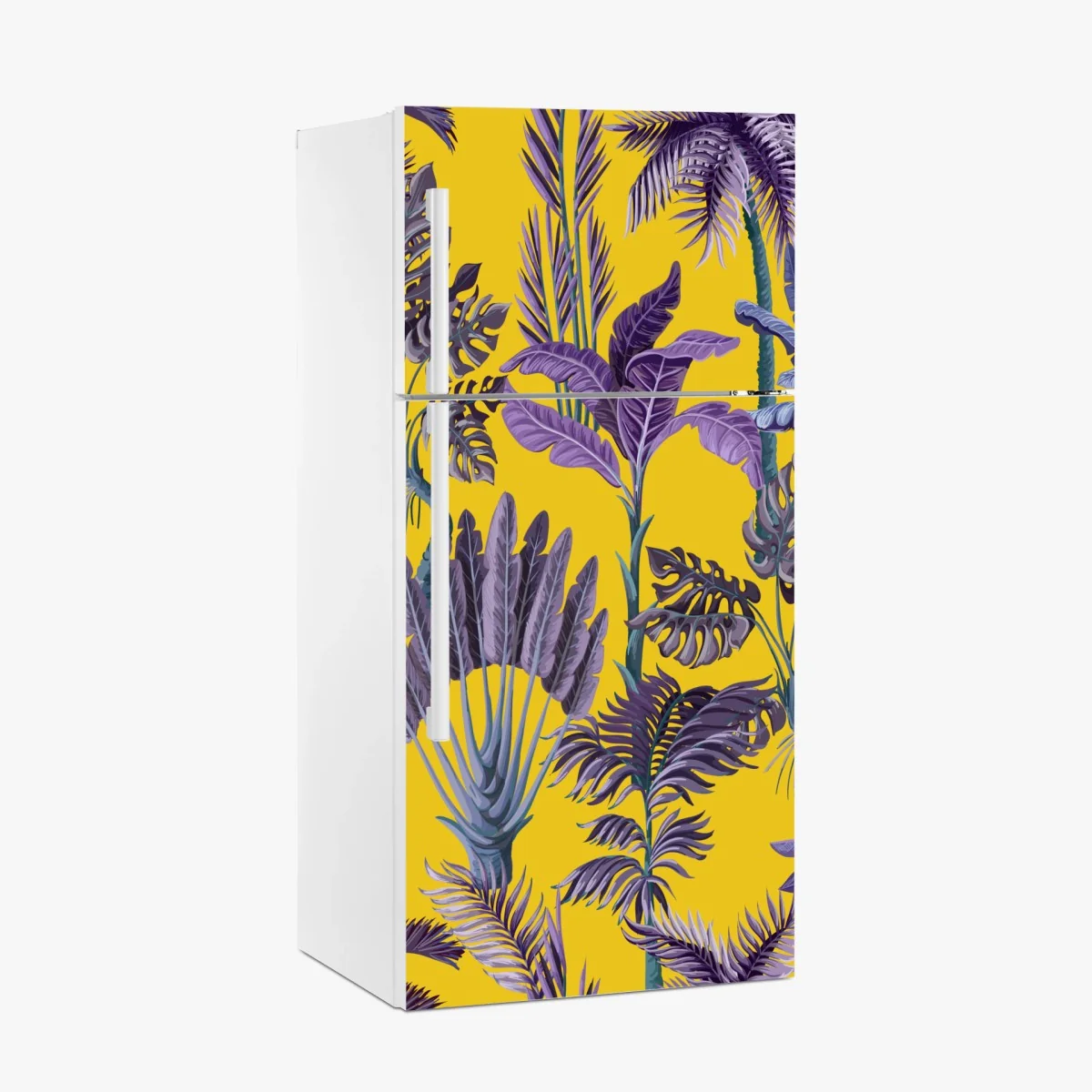 Kühlschrankaufkleber tropische lila blätter auf gelbem hintergrund – Wallnifity® Kühlschrankaufkleber tropische lila blätter auf gelbem hintergrund – Wallnifity®