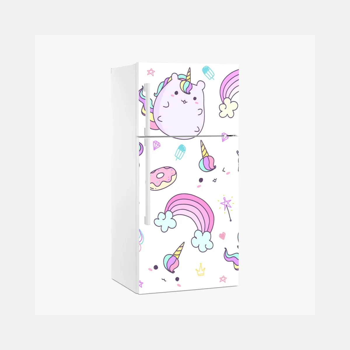 Kühlschrankaufkleber verspieltes pastell-einhorn-katzenmuster – Wallnifity®