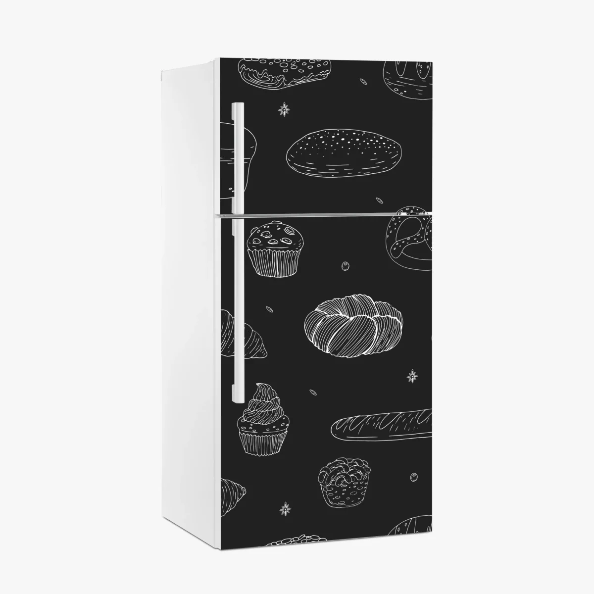 Kühlschrankaufkleber handgezeichnetes gebäckmuster auf dunklem hintergrund – Wallnifity®