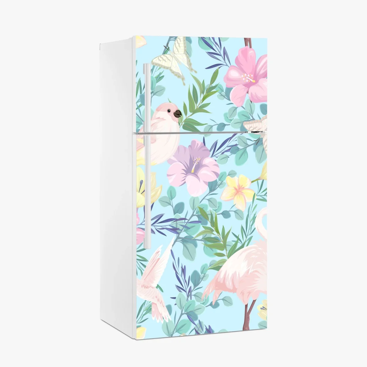 Kühlschrankaufkleber pastell tropisches vögel- und blumenmuster – Wallnifity®