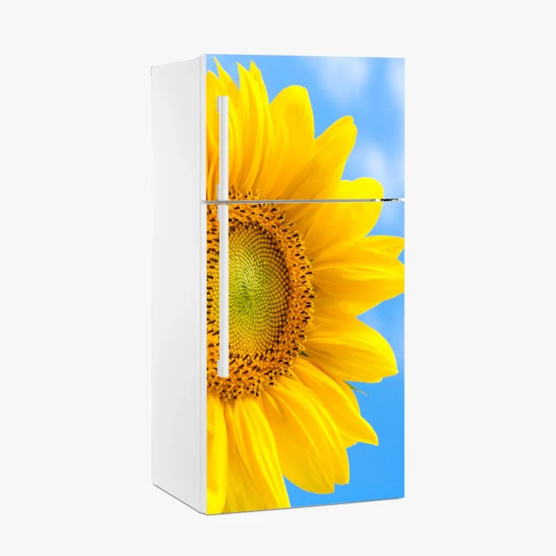 Kühlschrankaufkleber leuchtende sonnenblume vor blauem himmel