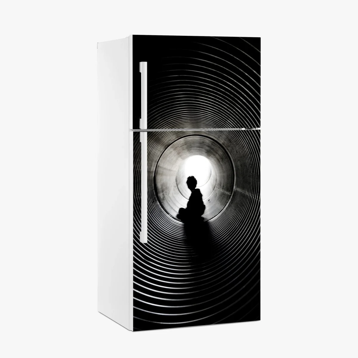 Kühlschrankaufkleber silhouette in einem spiraltunnel – Wallnifity®