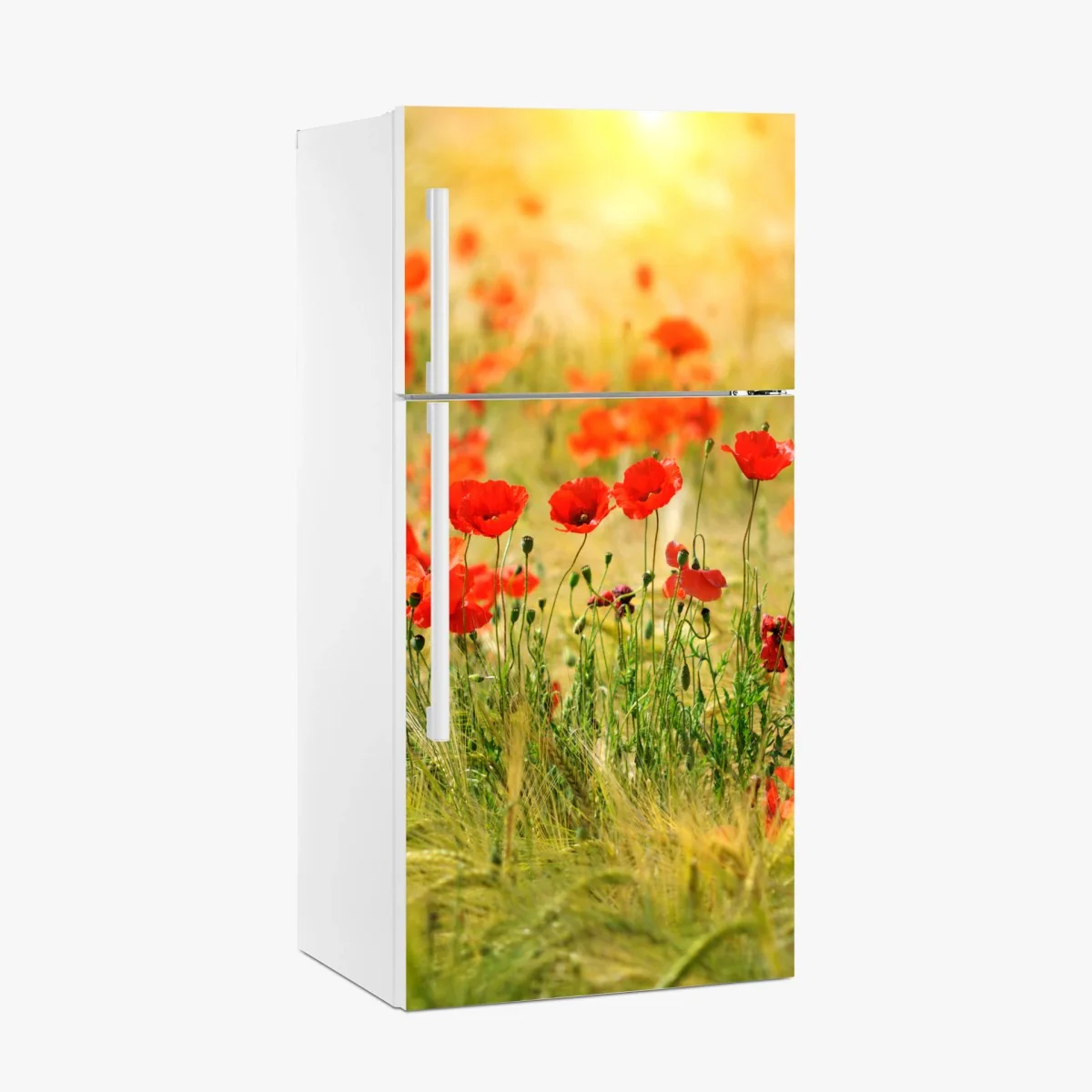Kühlschrankaufkleber rote mohnwiese im sonnenlicht – Wallnifity® Kühlschrankaufkleber rote mohnwiese im sonnenlicht – Wallnifity®